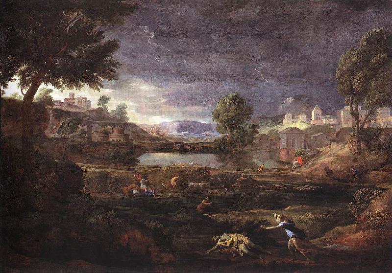 Nicolas Poussin Strormy Landscape Pyramus and Thisbe